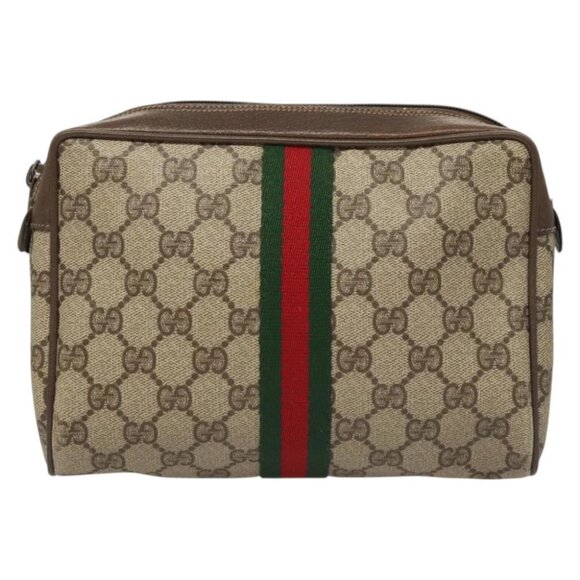 GUCCI GG Supreme Web Sherry Line Clutch Bag PVC Beige Red 75 01 012 Auth BA1881 - Picture 1 of 14